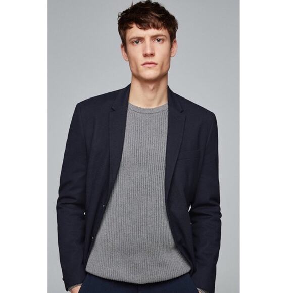 NEW Zara Man Basic Navy Blazer Size 40 - Picture 1 of 12